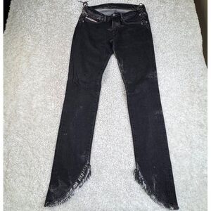 Diesel Lace Up Skinny Asymmetric Raw Hem Jean Black Distress Wash